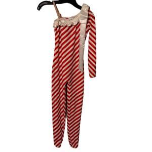 Curtain Call Perform Vintage 80s Red & White One Shoulder Bodysuit Unitard  CLA